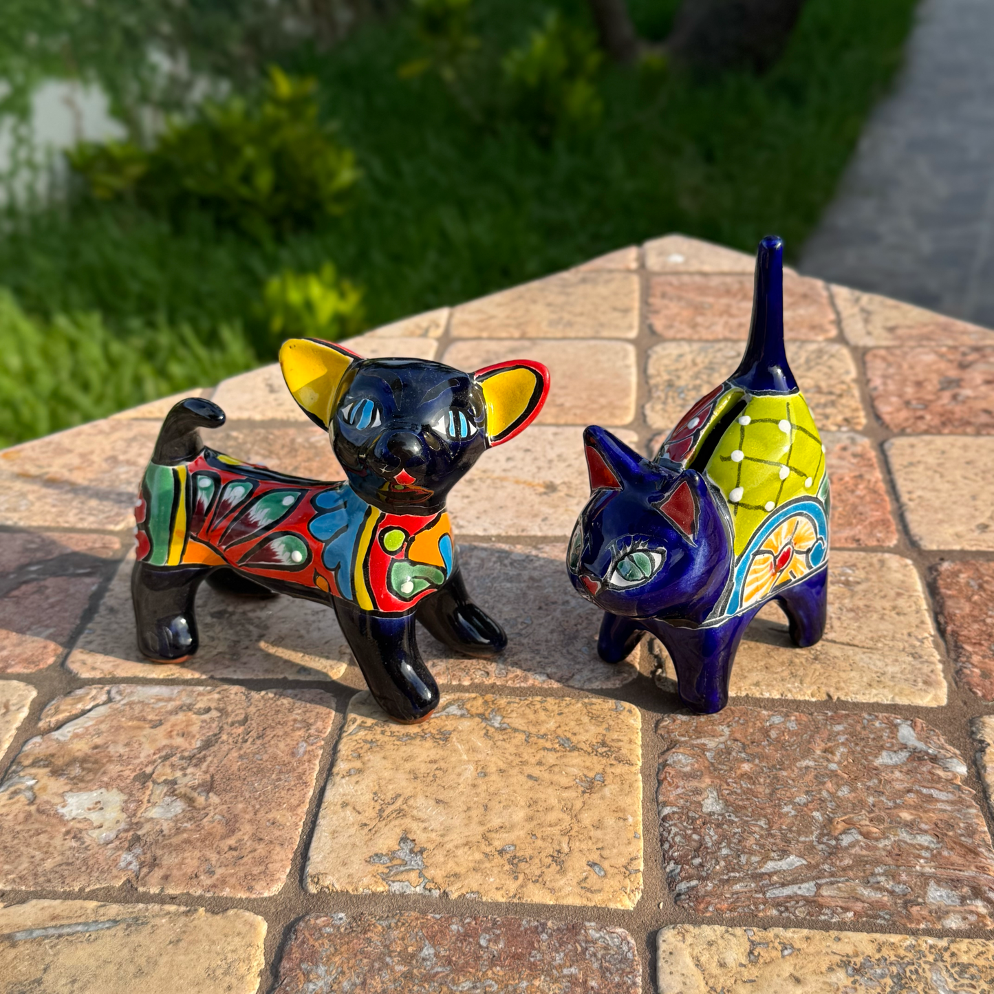 Talavera ceramic chihuahua dog and ceramic ring holder cat duo | Handmade in Mexico | bedroom decor | Outdoor and patio decor |