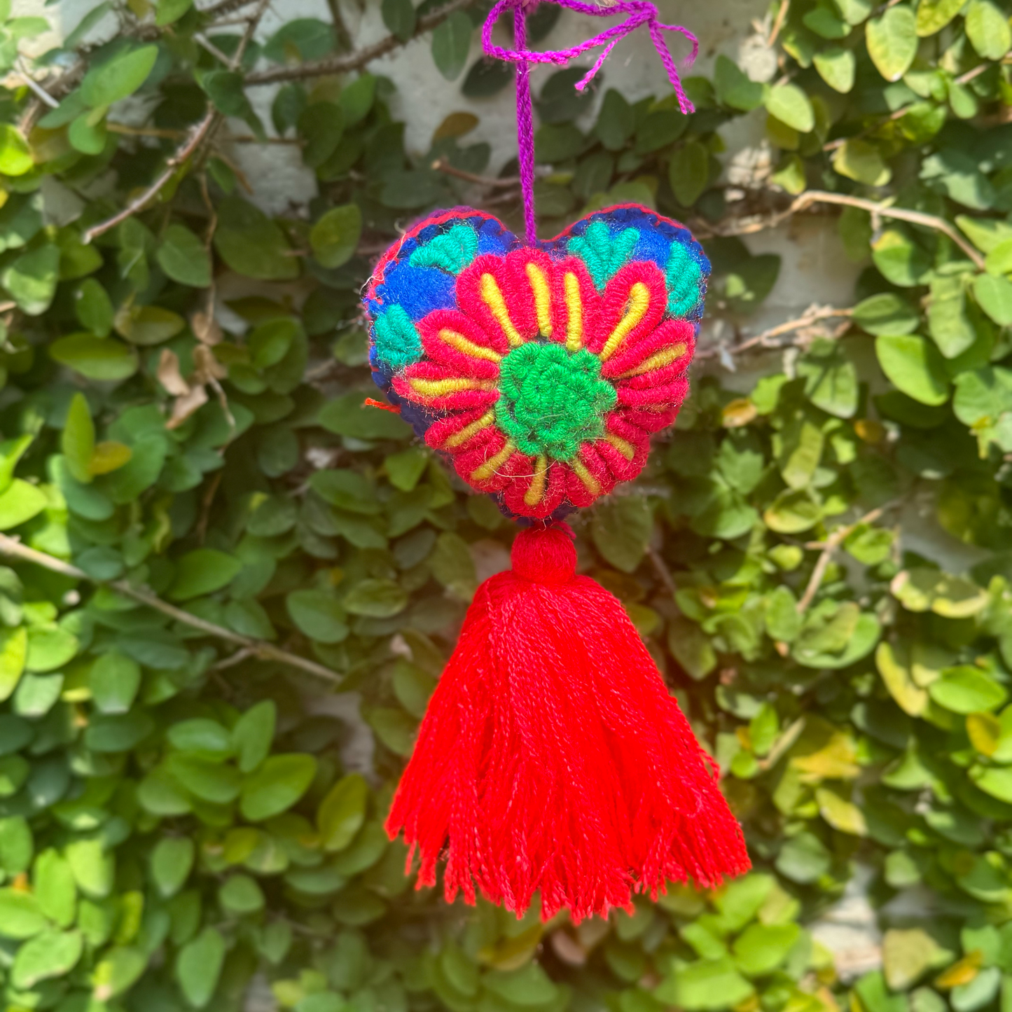 Handmade heart hanging car tassel| Hand-knit in Mexico | bag charm | car charm | car accessory | Set of 5, 10, 15, and 20 available!