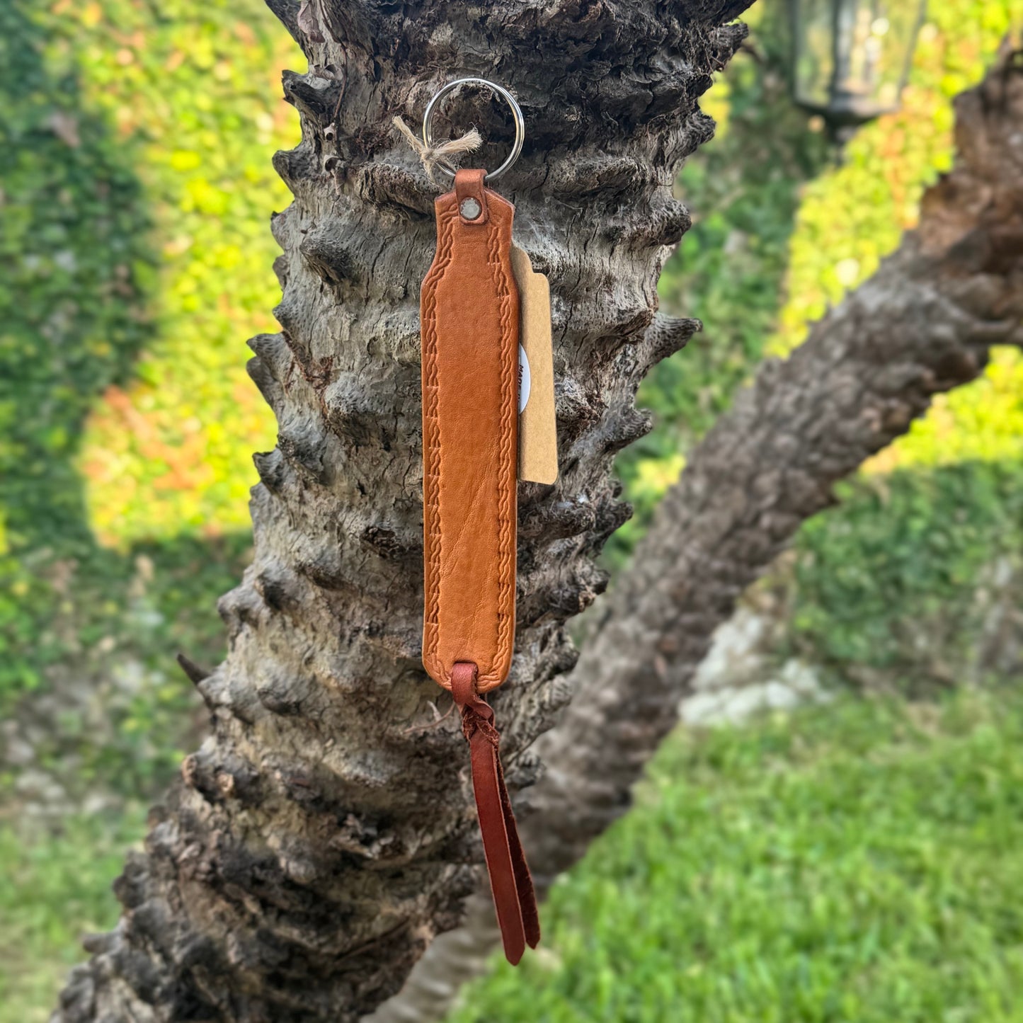 Handcrafted leather keychain | 6 in. leather piece with whip stitch detail embedded | handmade in Mexico | Cowboy and Western themed
