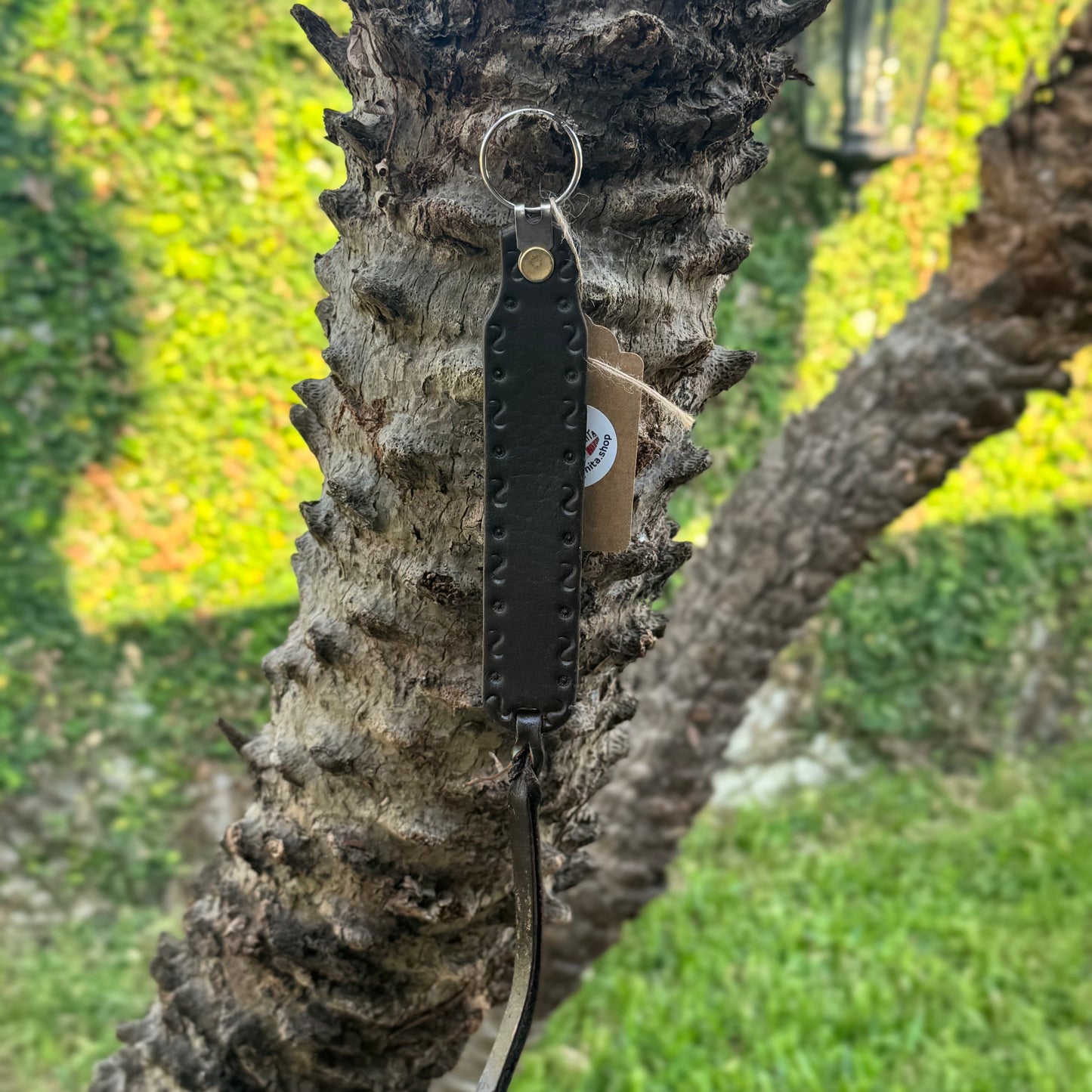 Handcrafted leather keychain | 6 in. leather piece with whip stitch detail embedded | handmade in Mexico | Cowboy and Western themed