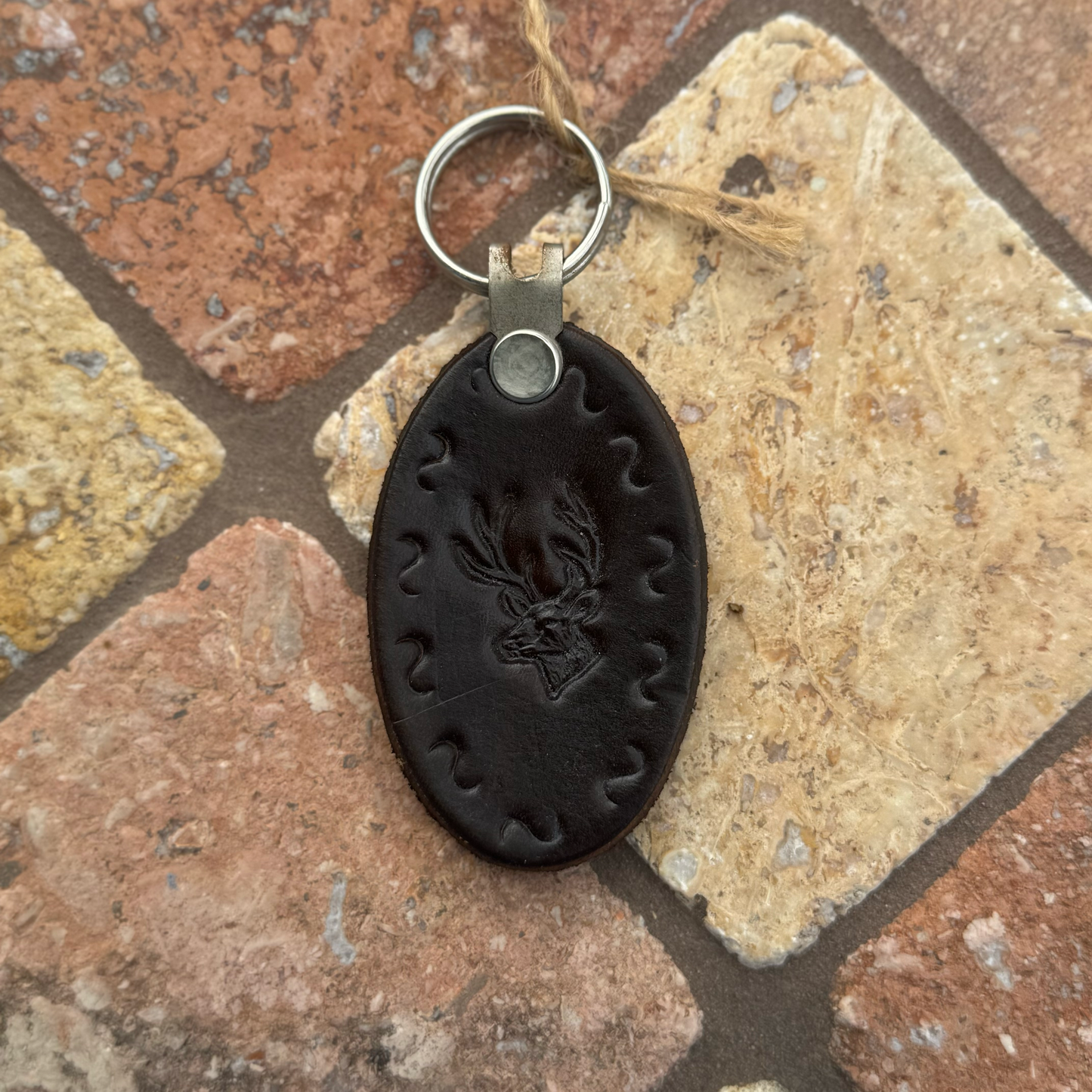 Handcrafted Leather Oval keychain | Horse, Eagle, Deer, Cowboy hat, and Horse head embedded options available | Hand stamped in Mexico