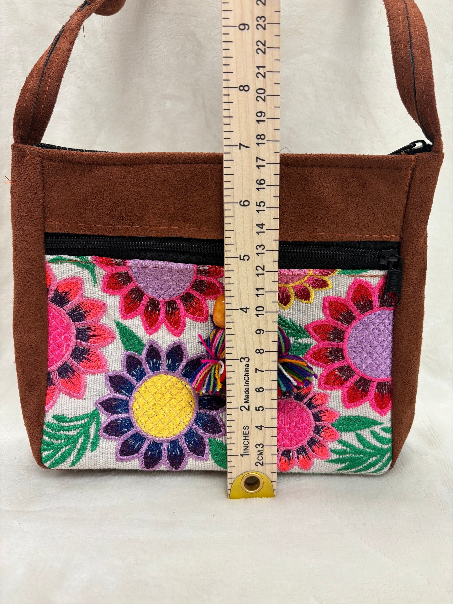 Traditional Mexican Gamuza Embroidered Cross Over Shoulder Bag Hand Embroidered. Bold Colors Great Quality Cross body City Bag Pueblo