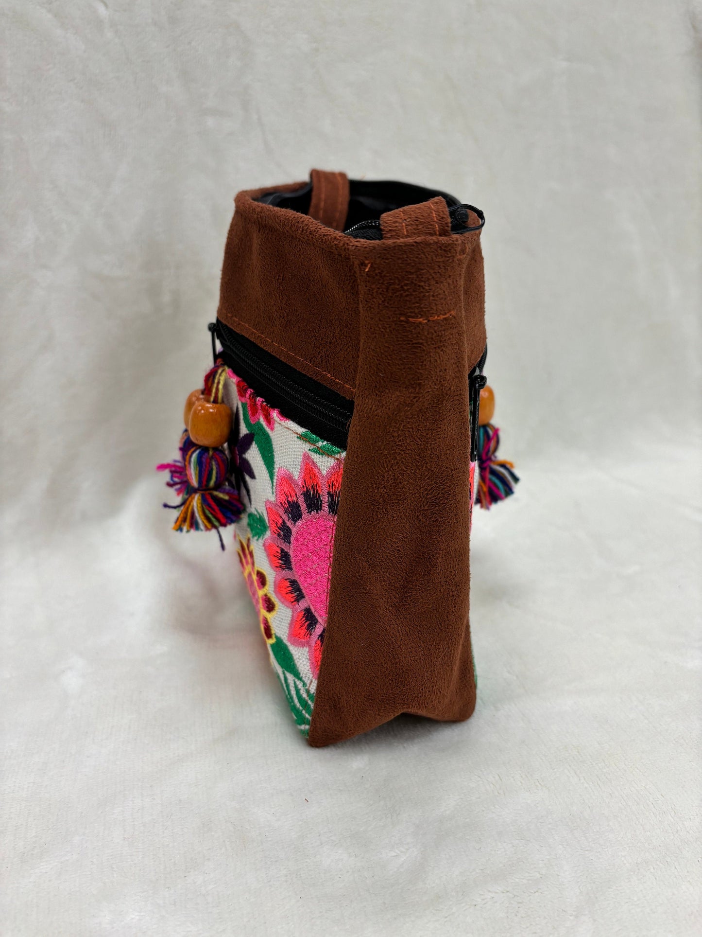 Traditional Mexican Gamuza Embroidered Cross Over Shoulder Bag Hand Embroidered. Bold Colors Great Quality Cross body City Bag Pueblo