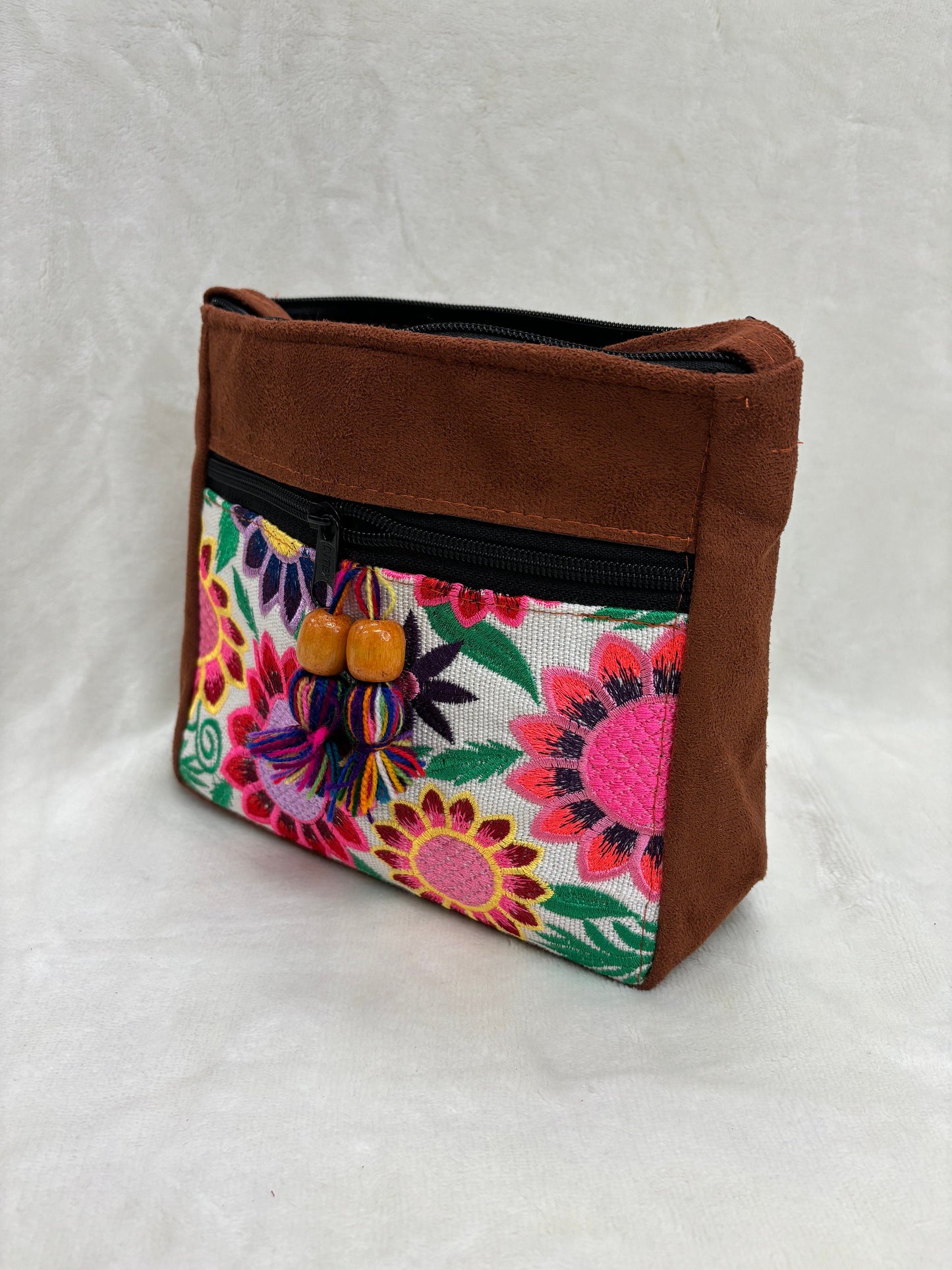 Traditional Mexican Gamuza Embroidered Cross Over Shoulder Bag Hand Embroidered. Bold Colors Great Quality Cross body City Bag Pueblo