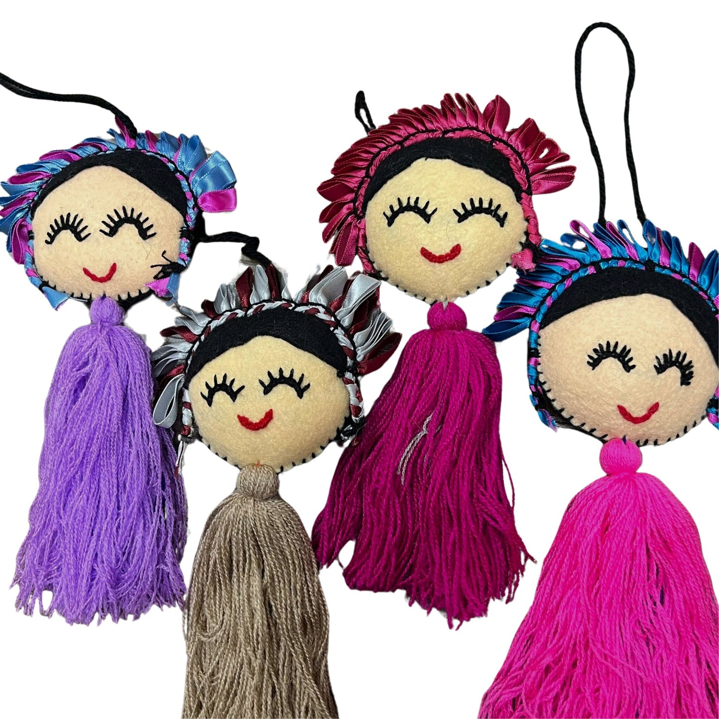 Made in Mexico Frida Inspired Tassel Pom Pom Windshield Hanger Car Charm Rearview Mirror