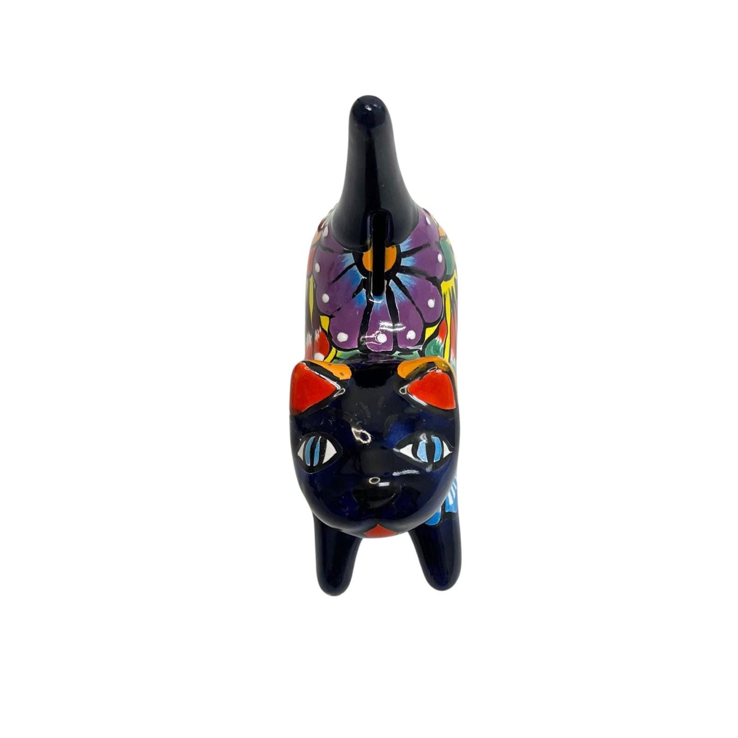 Ceramic Stretching Cute Cat Ring Holder & Coin Bank Talavera Mexican Pottery Kitten Statue Figurine Gift for Cat Lovers Jewelry Ring