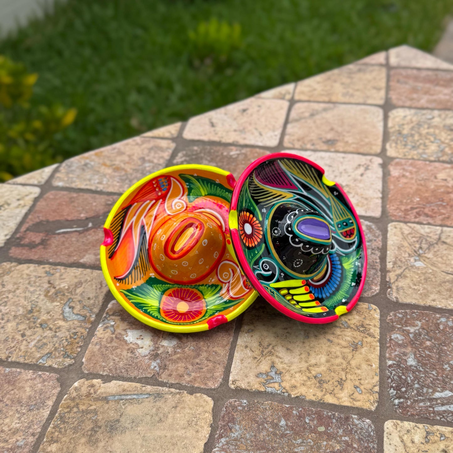 Mexican sombrero Ashtrays | Handmade and hand painted in Mexico | Colorful and vibrant talavera ashtrays | Party favors