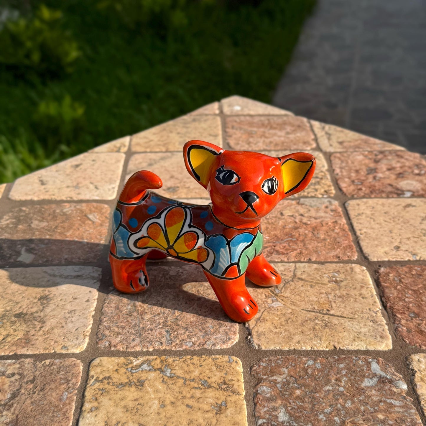Talavera good luck ceramic chihuahua dog | Handmade in Mexico | Living room and home decor | Outdoor patio and backyard decor