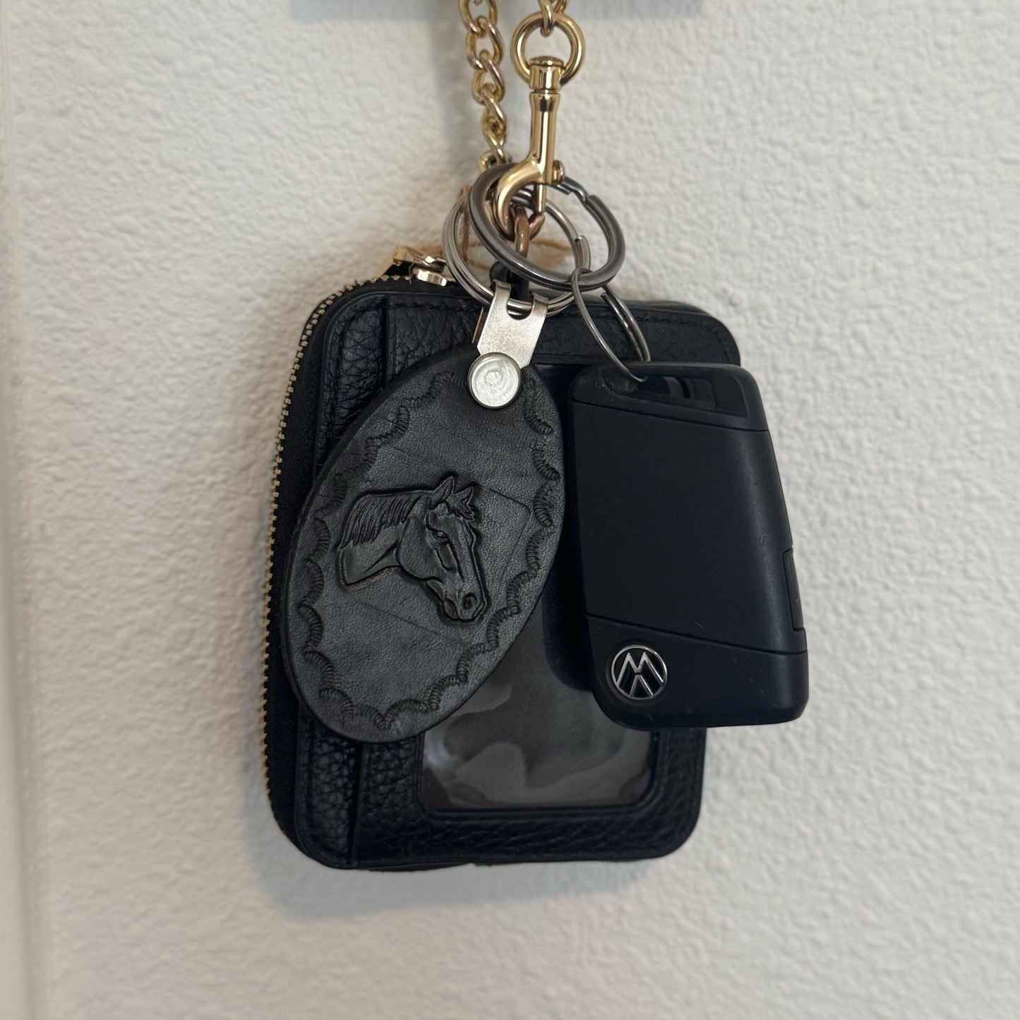 Handcrafted Leather Oval keychain | Horse, Eagle, Deer, Cowboy hat, and Horse head embedded options available | Hand stamped in Mexico