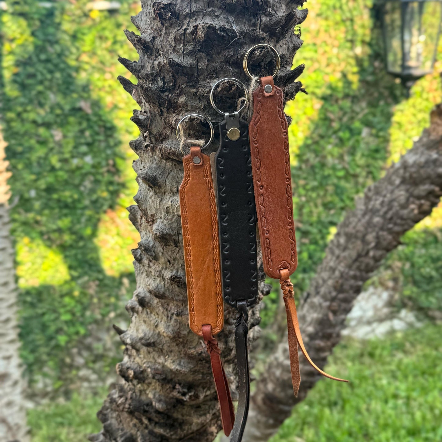 Handcrafted leather keychain | 6 in. leather piece with whip stitch detail embedded | handmade in Mexico | Cowboy and Western themed