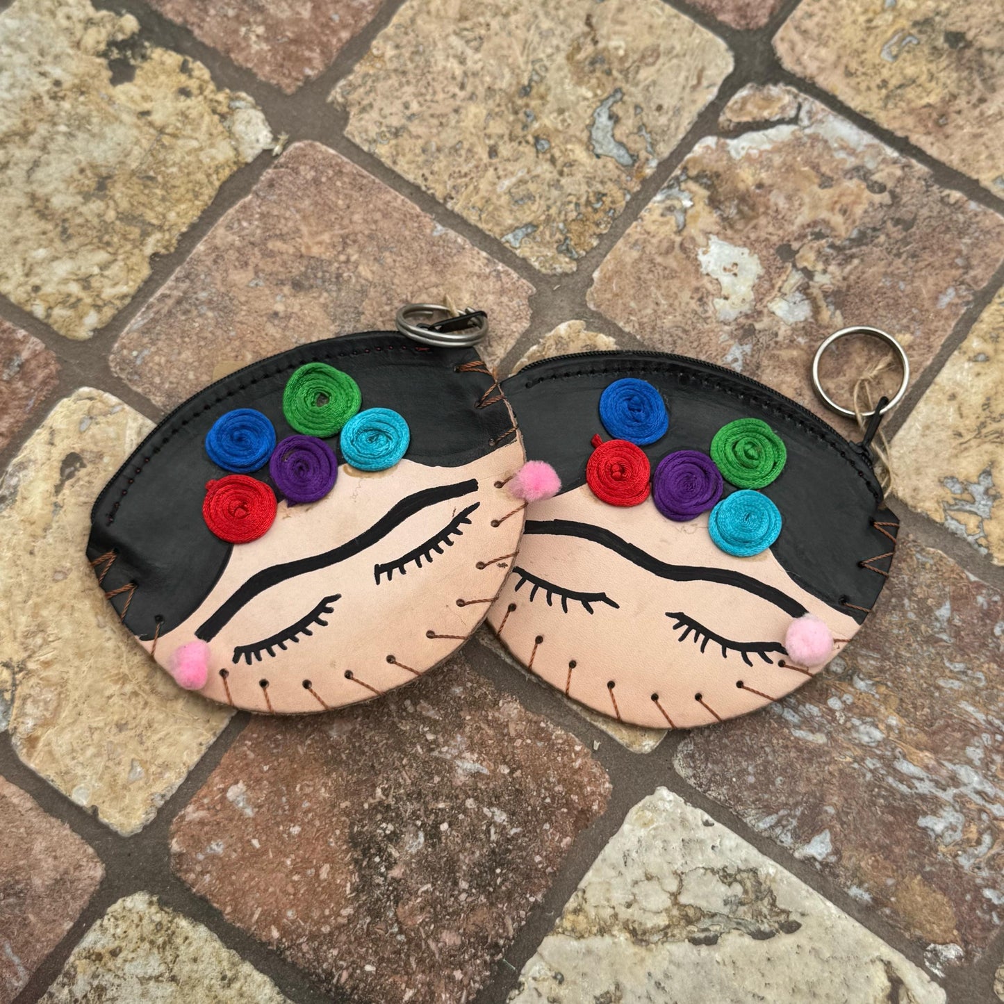 Frida kahlo and floral 5 in. leather purses | Handmade in Mexico | Coin purse | everyday use | bag