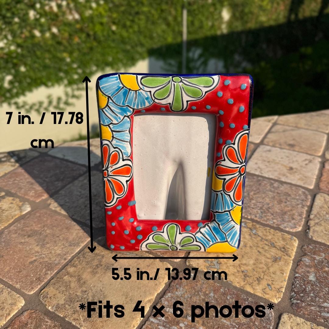 Talavera Picture Frames Vertical (4x6) | Handmade in Mexico | Colorful unique pottery floral design| Party favors