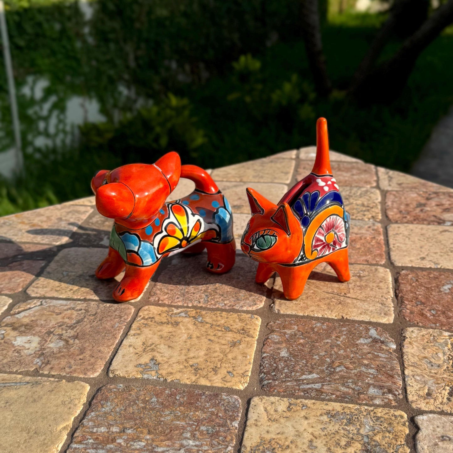 Talavera ceramic chihuahua dog and ceramic ring holder cat duo | Handmade in Mexico | bedroom decor | Outdoor and patio decor |