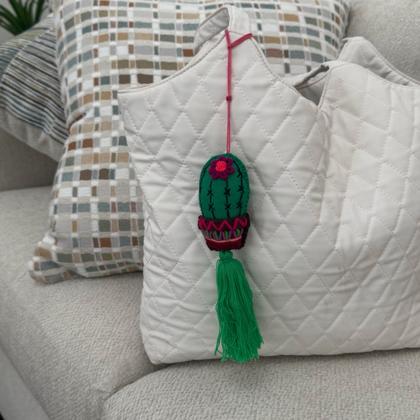 Hanging cactus car tassels | Handmade in Mexico | Bag charm | Car accessory | Rearview mirror hanging charm