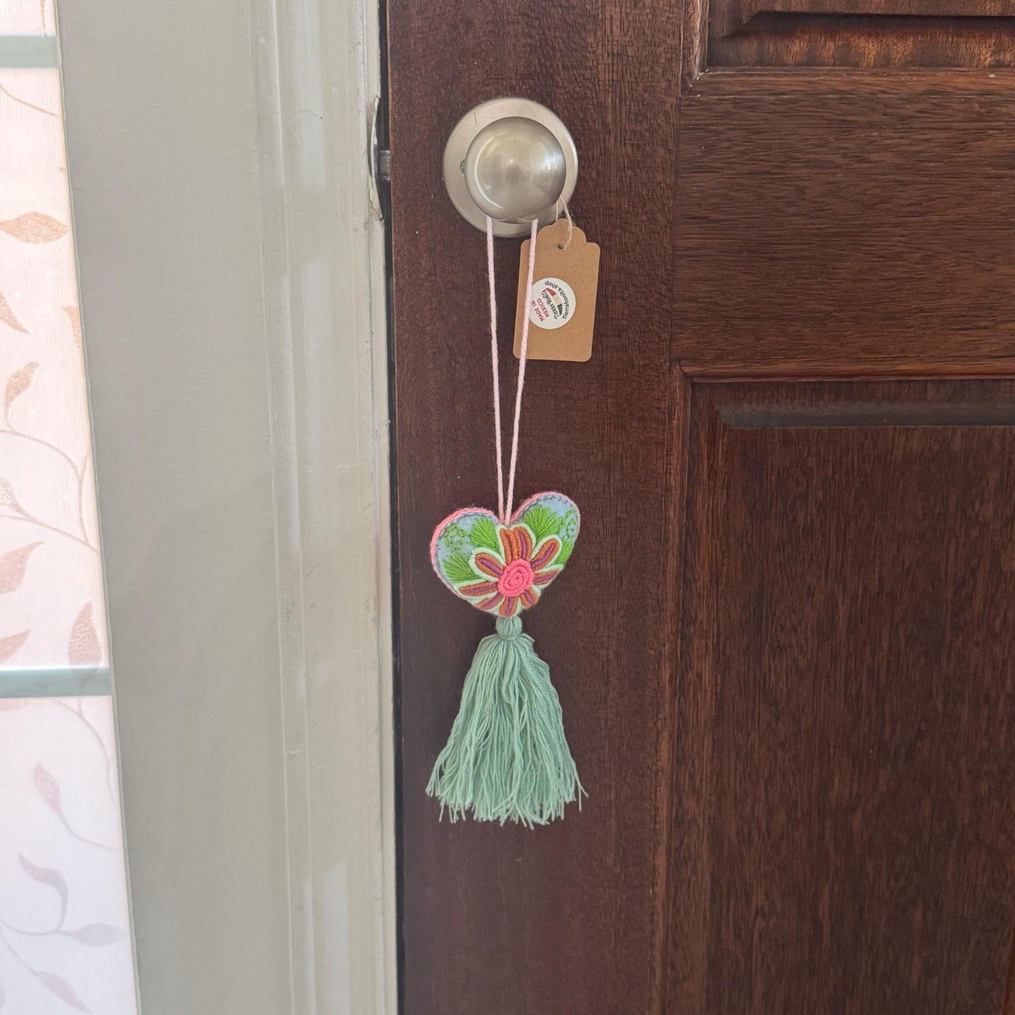 Handmade heart hanging car tassel| Hand-knit in Mexico | bag charm | car charm | car accessory | Set of 5, 10, 15, and 20 available!