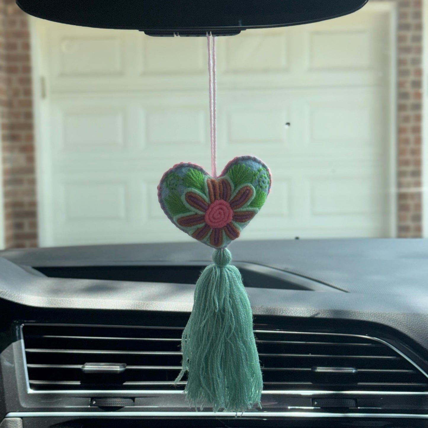 Handmade heart hanging car tassel| Hand-knit in Mexico | bag charm | car charm | car accessory | Set of 5, 10, 15, and 20 available!