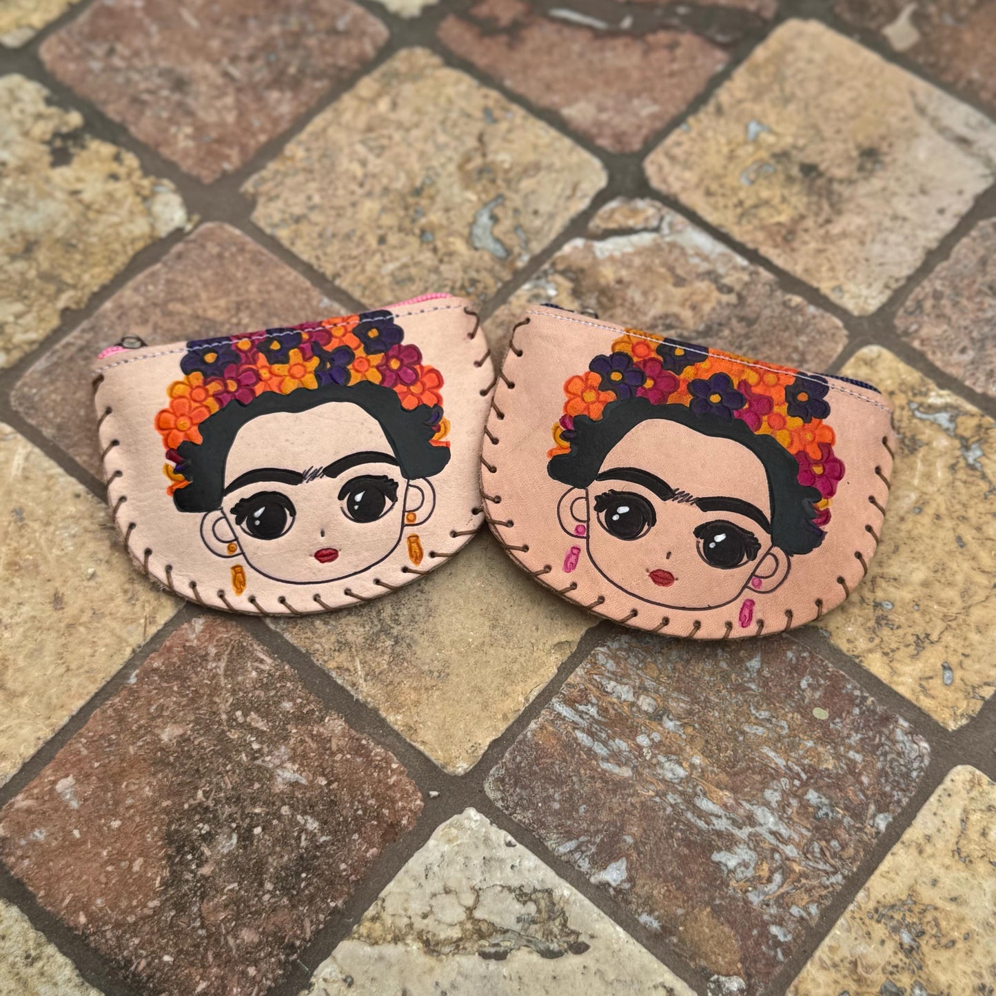 Frida kahlo and floral 5 in. leather purses | Handmade in Mexico | Coin purse | everyday use | bag