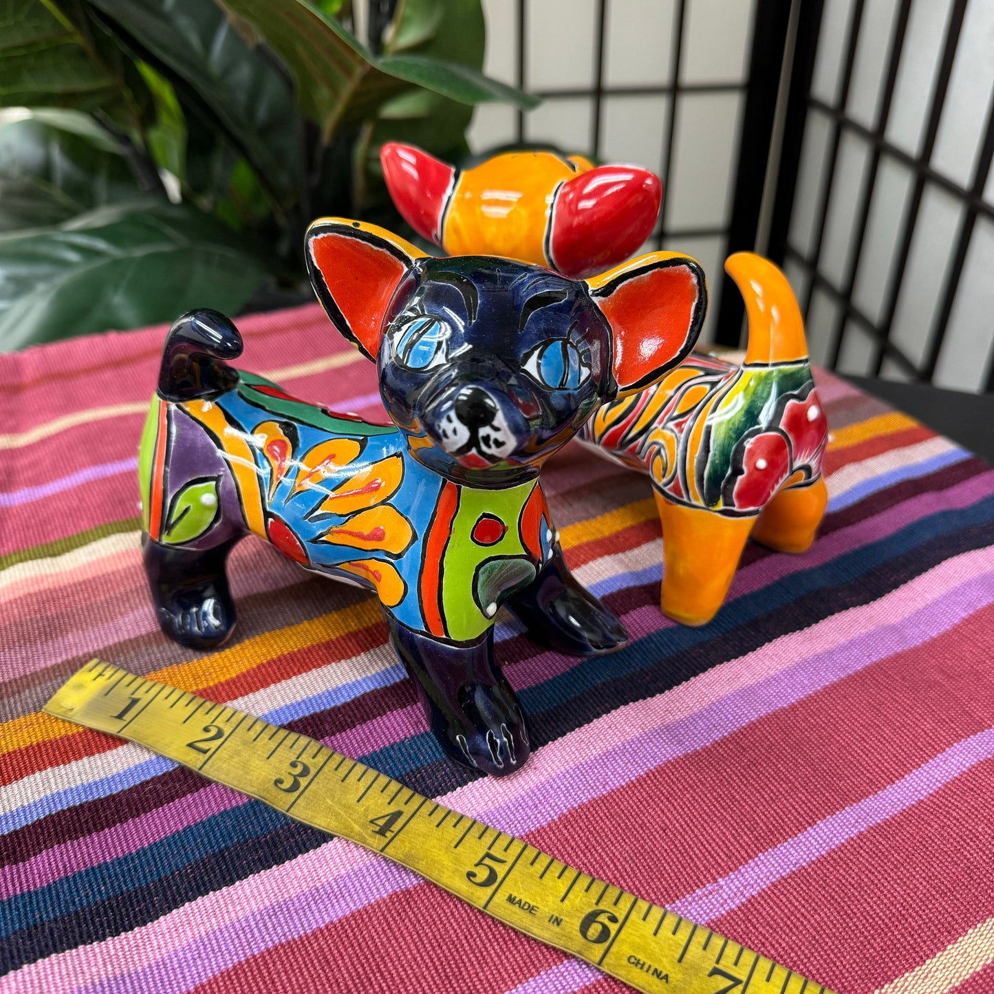 Unique Good Luck Talavera Clay Puppy Chihuahua Colorful Hand Painted Mexican Clay Pottery