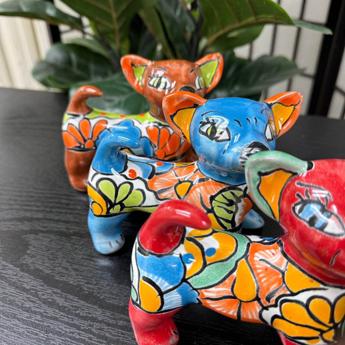 Unique Good Luck Talavera Clay Puppy Chihuahua Colorful Hand Painted Mexican Clay Pottery