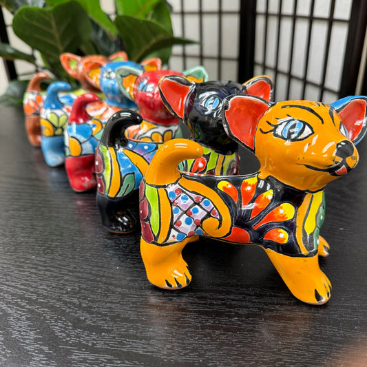 Unique Good Luck Talavera Clay Puppy Chihuahua Colorful Hand Painted Mexican Clay Pottery