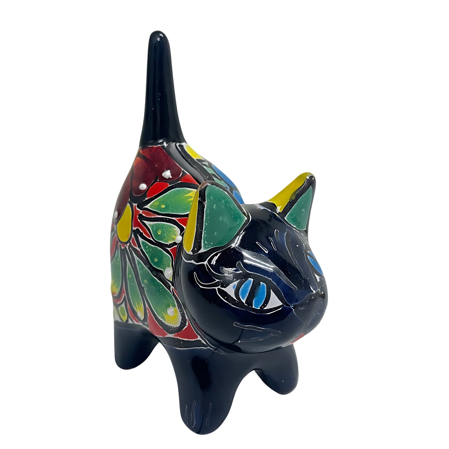 Ceramic Cat Ring Holder & Coin Bank Talavera Mexican Pottery Kitten Statue Cat Figurine Gift for Cat Lovers Jewelry Organizer Ring Tray