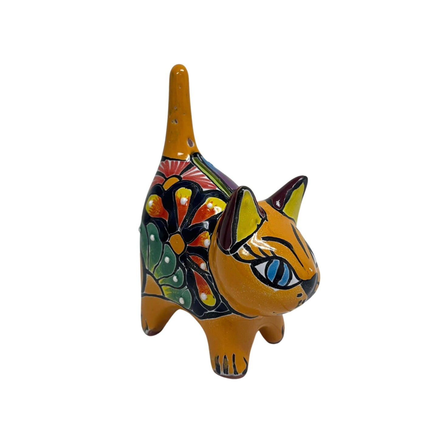 Ceramic Cat Ring Holder & Coin Bank Talavera Mexican Pottery Kitten Statue Cat Figurine Gift for Cat Lovers Jewelry Organizer Ring Tray