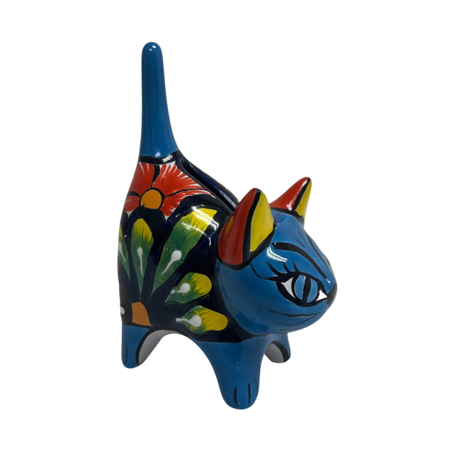 Ceramic Cat Ring Holder & Coin Bank Talavera Mexican Pottery Kitten Statue Cat Figurine Gift for Cat Lovers Jewelry Organizer Ring Tray