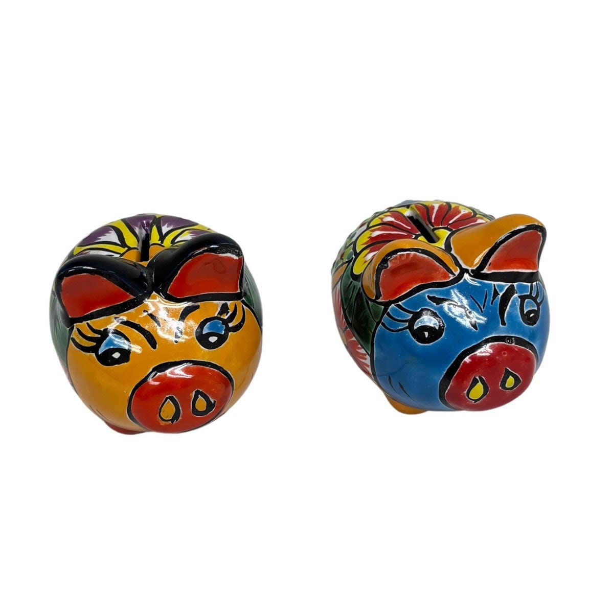 Tierra Bonita Clay Piggy Bank Colorful Hand Painted Coin Bank, Paper weight, Decoration traditional Mexican Good Luck