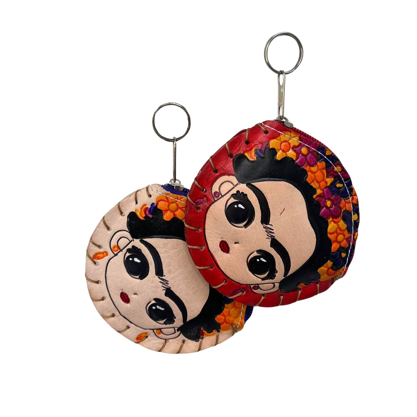 Frida Kahlo Inspired & Floral Coin Authentic Leather Purses Unique Designs! 4 Inches