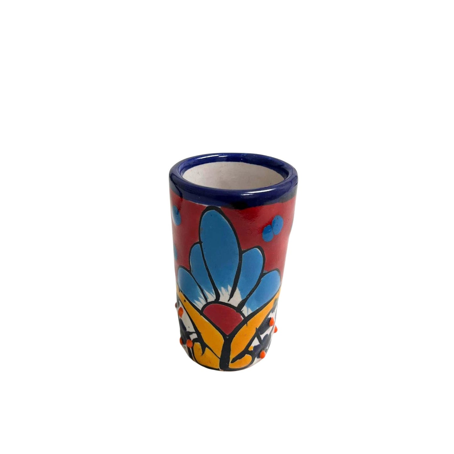 Talavera Shot Glasses Set of 4 Authentic Mexican Tequila Shot Glasses - Hand-painted - 2 Oz Blue Garden