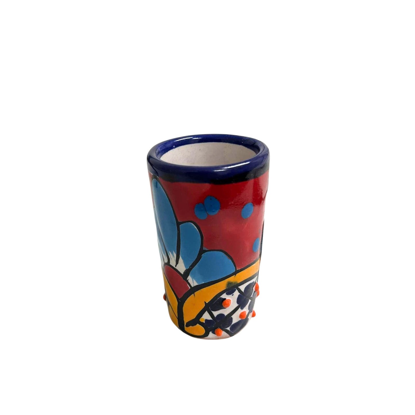 Talavera Shot Glasses Set of 4 Authentic Mexican Tequila Shot Glasses - Hand-painted - 2 Oz Blue Garden