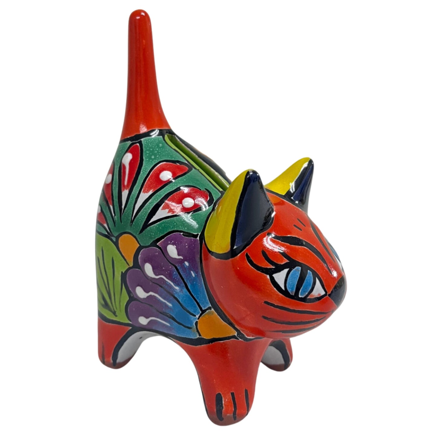 Ceramic Cat Ring Holder & Coin Bank Talavera Mexican Pottery Kitten Statue Cat Figurine Gift for Cat Lovers Jewelry Organizer Ring Tray