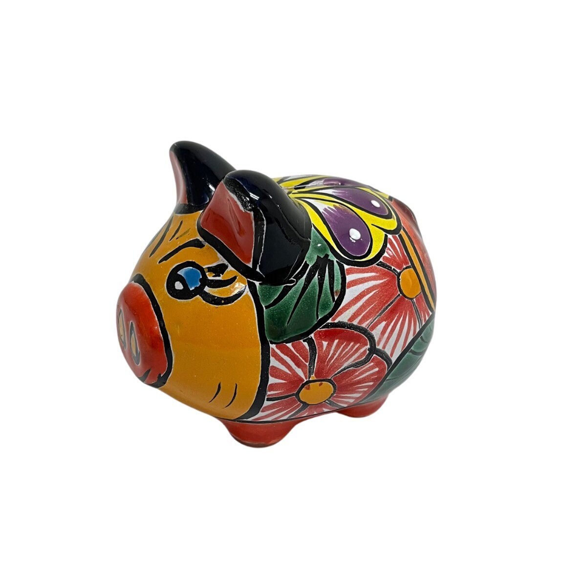 Tierra Bonita Clay Piggy Bank Colorful Hand Painted Coin Bank, Paper weight, Decoration traditional Mexican Good Luck