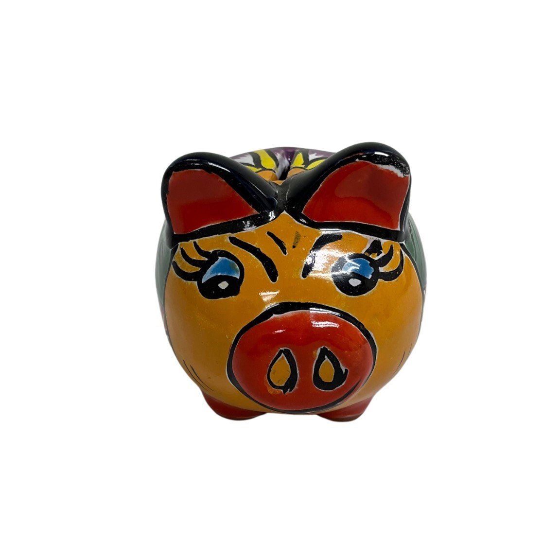 Tierra Bonita Clay Piggy Bank Colorful Hand Painted Coin Bank, Paper weight, Decoration traditional Mexican Good Luck