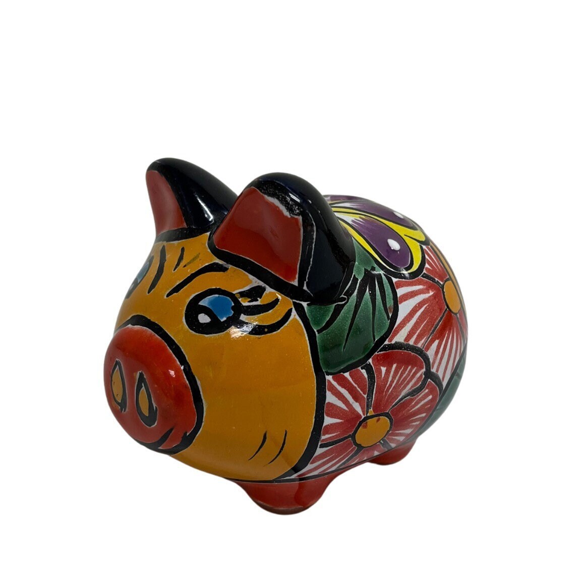 Tierra Bonita Clay Piggy Bank Colorful Hand Painted Coin Bank, Paper weight, Decoration traditional Mexican Good Luck