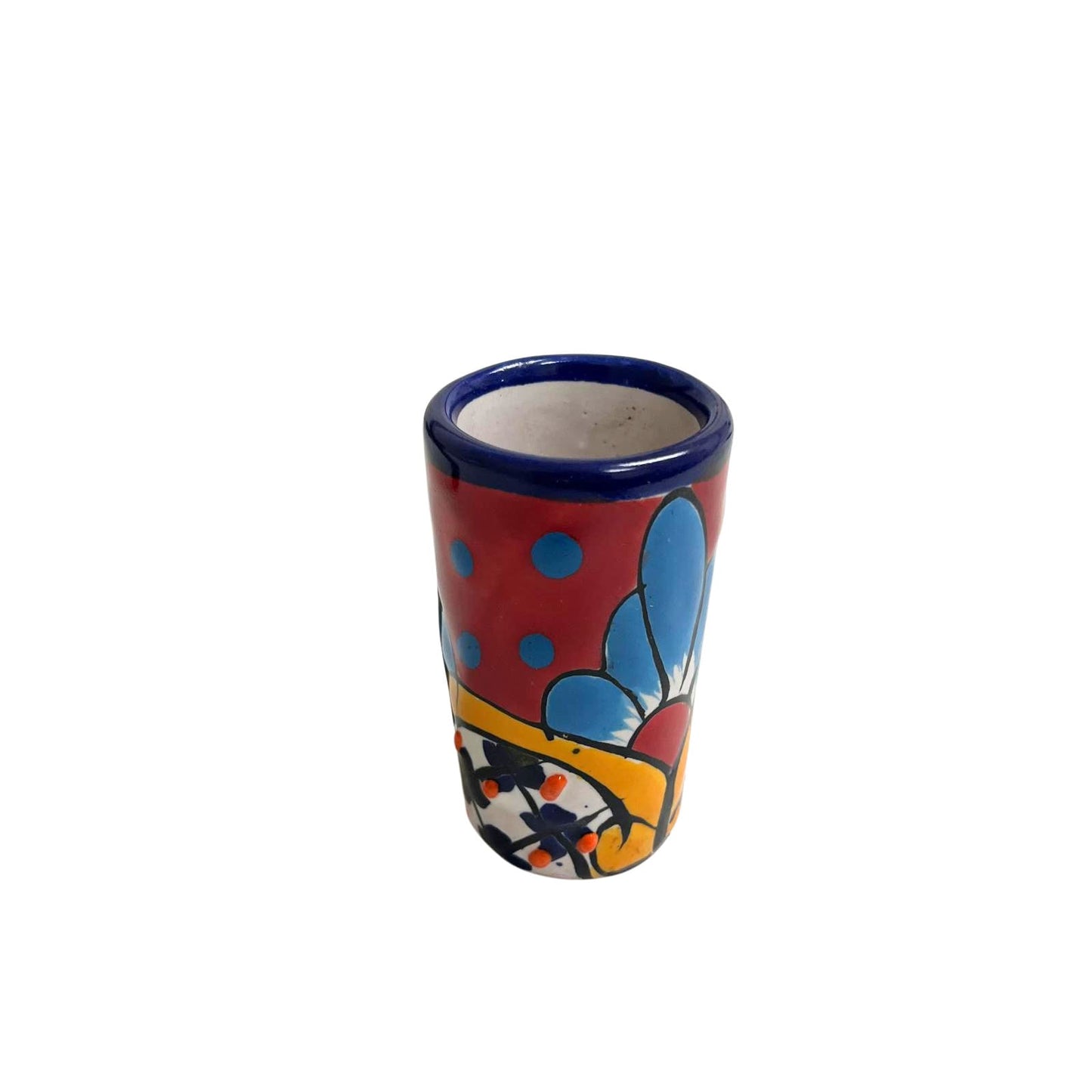 Talavera Shot Glasses Set of 4 Authentic Mexican Tequila Shot Glasses - Hand-painted - 2 Oz Blue Garden