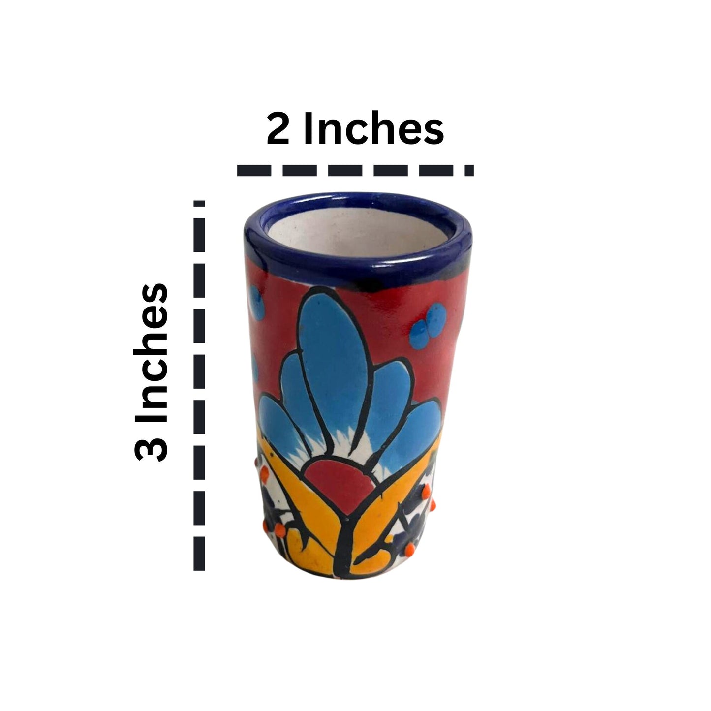 Talavera Shot Glasses Set of 4 Authentic Mexican Tequila Shot Glasses - Hand-painted - 2 Oz Blue Garden