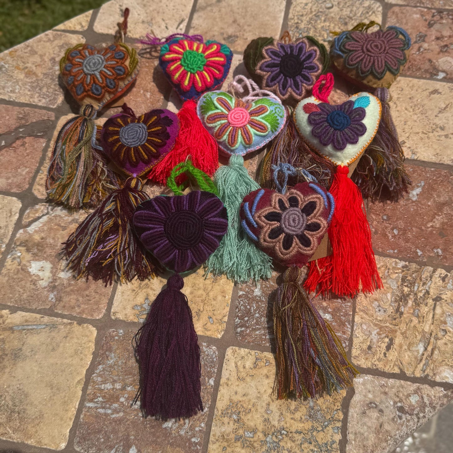 Handmade heart hanging car tassel| Hand-knit in Mexico | bag charm | car charm | car accessory | Set of 5, 10, 15, and 20 available!