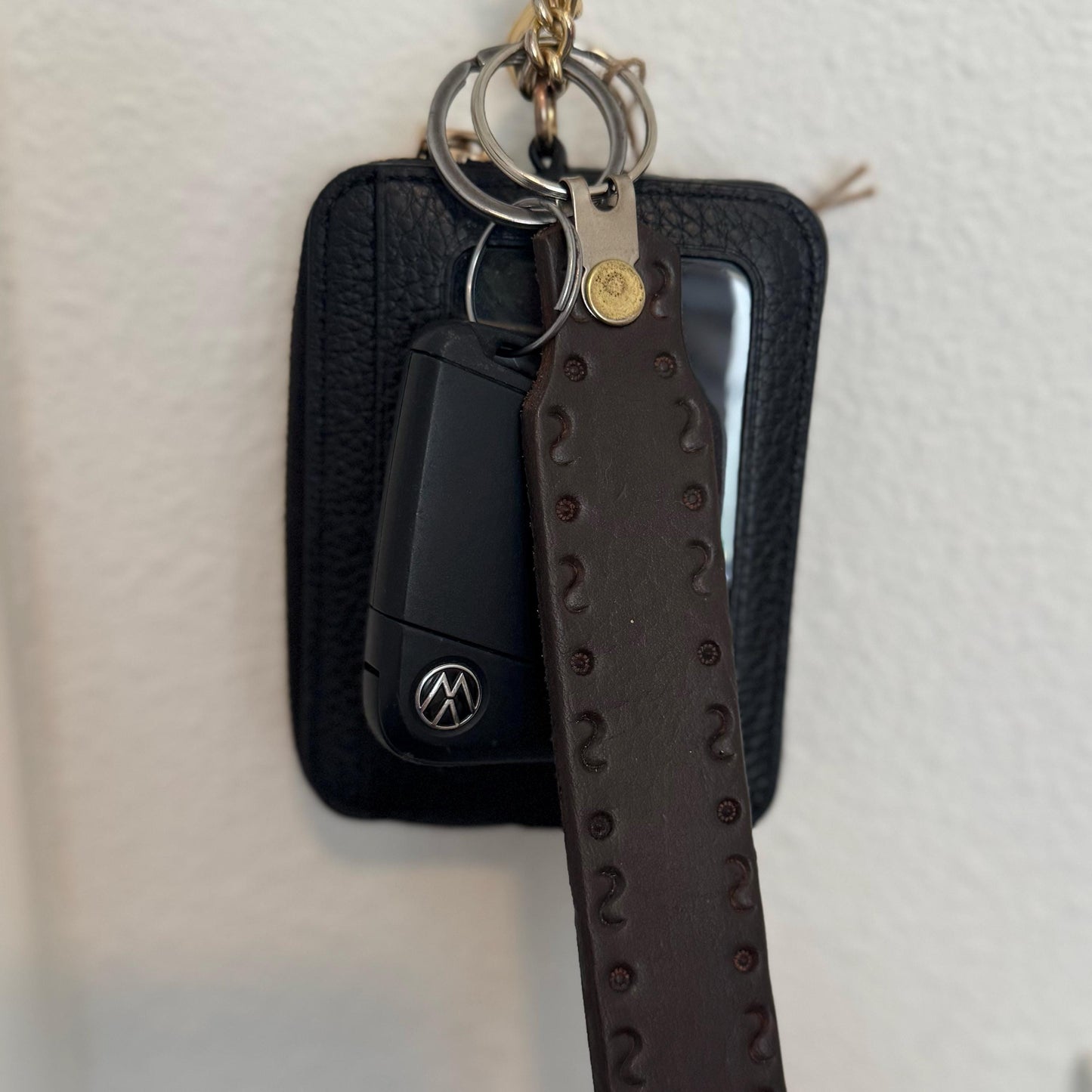 Handcrafted leather keychain | 6 in. leather piece with whip stitch detail embedded | handmade in Mexico | Cowboy and Western themed