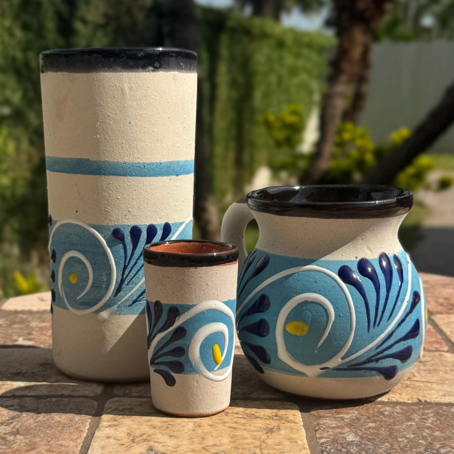 Mexican mug, tumbler, and shot glass trio | Handmade in Mexico | Kitchen and dining | Water tumbler | Shot glass | Coffee and tea mug
