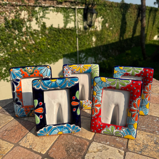 Talavera Picture Frames Vertical (4x6) | Handmade in Mexico | Colorful unique pottery floral design| Party favors
