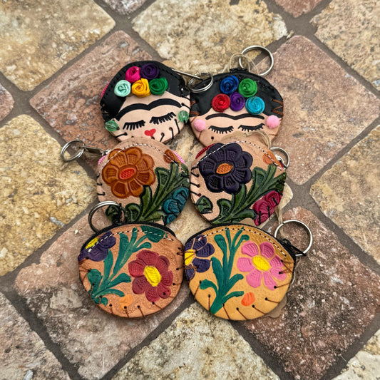 Frida Kahlo and floral small coin purses | Handmade in Mexico | Frida inspired | Purse  and small bag |