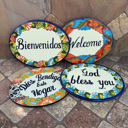Pottery Welcome signs | Handmade in Mexico | Hanging wall decor | God bless you signs